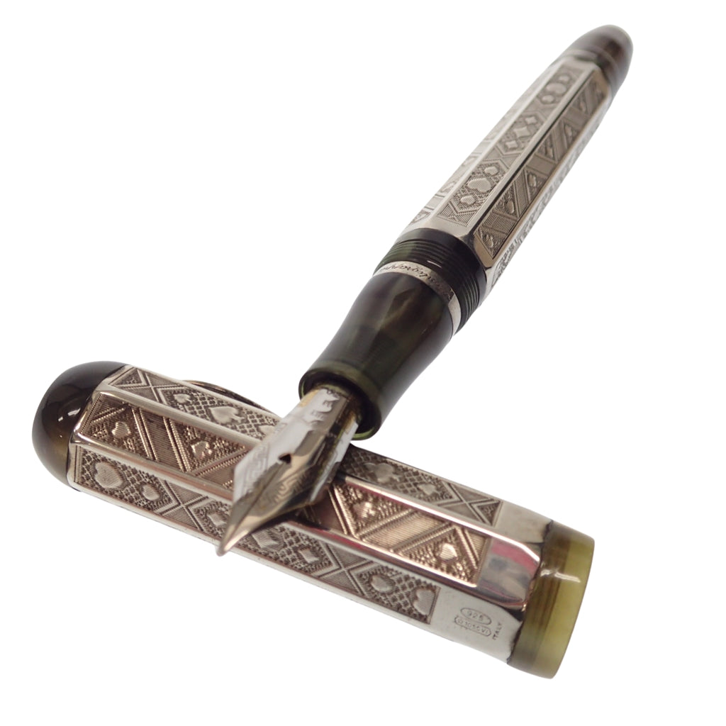 美品◆モンテグラッパ 万年筆 クイーンオブハーツ 925 ペン先750 シルバー系 Montegrappa【AFI18】